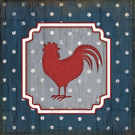 Framed Red White and Blue Rooster X Print