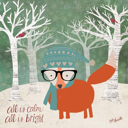 Framed Hipster Fox Christmas Trees Print