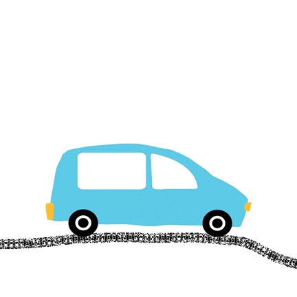 Framed Blue Car on Road Print