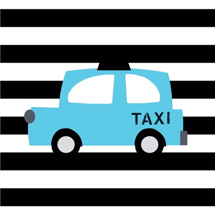 Framed Bright Blue Taxi Print