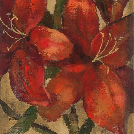 Framed Vivid Red Lily on Gold Crop Print