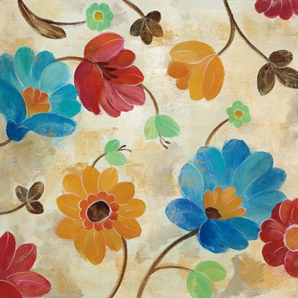 Framed Coral and Teal Garden I Print