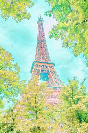 Framed Pastel Eiffel in Trees Print