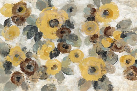 Framed Neutral Floral Beige I Yellow Flowers Print