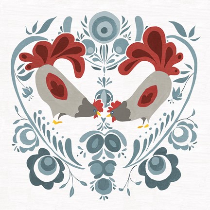 Framed Americana Roosters IV Print