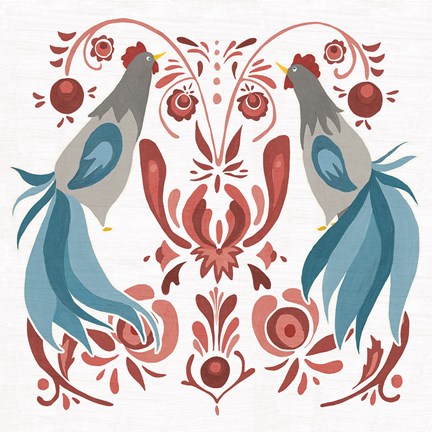 Framed Americana Roosters III Print