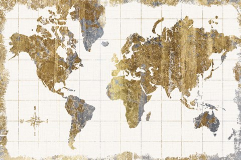 Framed Gilded Map Linen Print