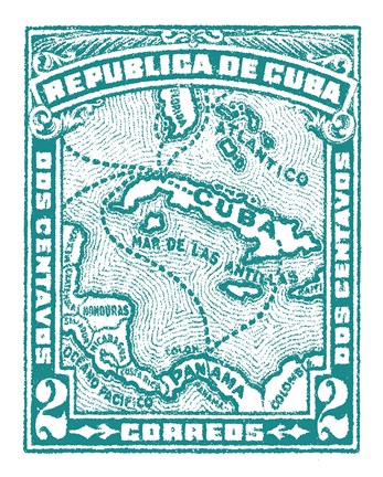 Framed Cuba Stamp XIII Bright Print