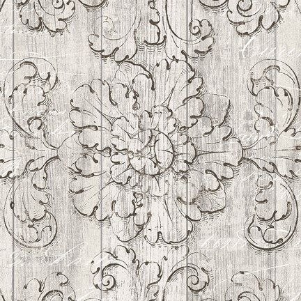 Framed Italian Scroll V on Driftwood Print