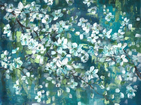 Framed Teal Blossoms Landscape Print