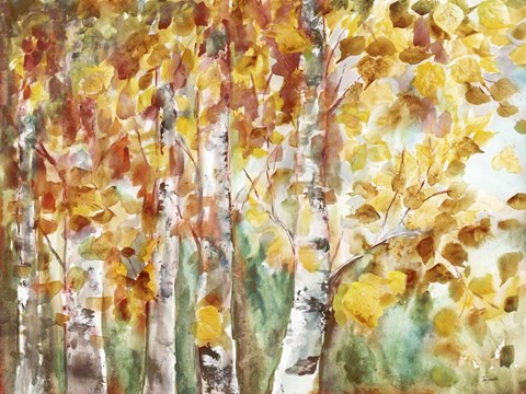 Framed Watercolor Fall Aspens Print