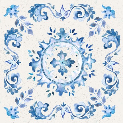 Framed Artisan Medallions White/Blue IV Print