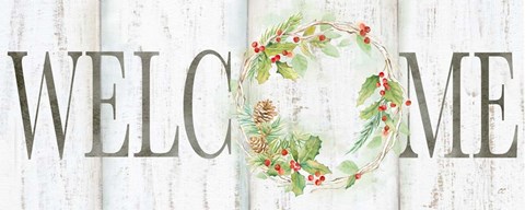 Framed Holiday Wreath Welcome Sign Print