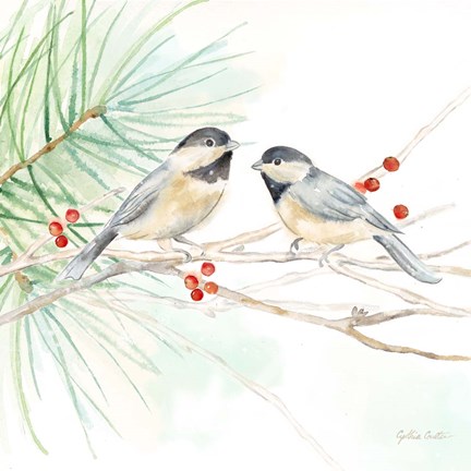 Framed Winter Birds II Chickadees Print