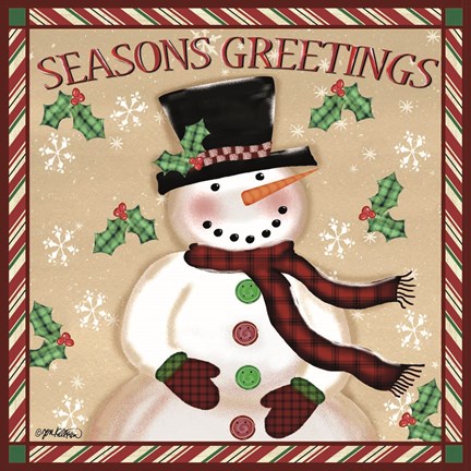 Framed Season&#39;s Greetings Snowmen I Print