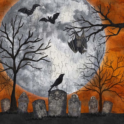 Framed Something Wicked Graveyard I Hanging Bat Print