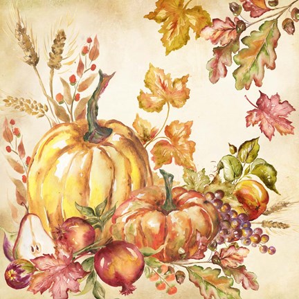 Framed Watercolor Harvest Pumpkins I Print