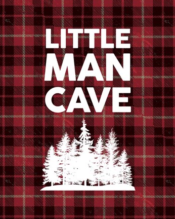 Framed Little Man Cave - Trees Red Plaid Background Print