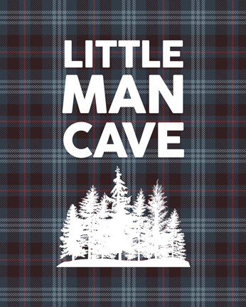 Framed Little Man Cave - Trees Blue Plaid Background Print