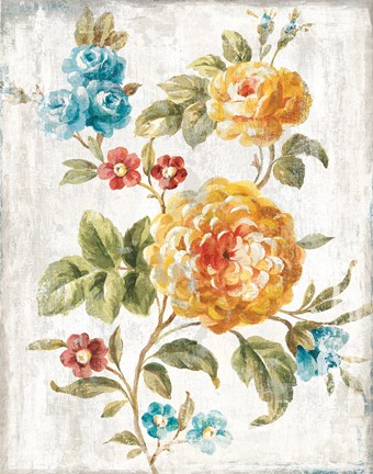 Framed Golden Flowers I Print