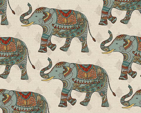 Framed Elephant Caravan Pattern Print