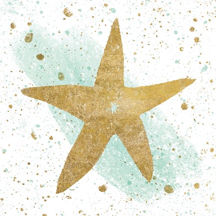 Framed Silver Sea Life Aqua Starfish Print