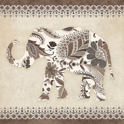 Framed Boho Elephant II Neutral Print