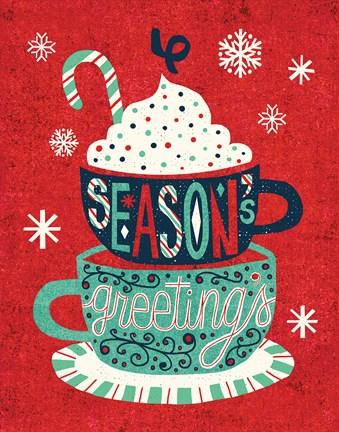 Framed Festive Holiday Cocoa Seasons Greetings Print