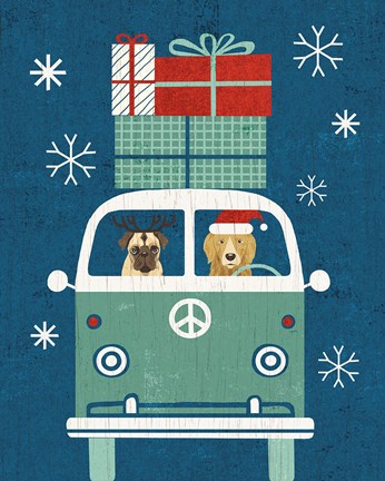 Framed Holiday on Wheels XII Navy Print