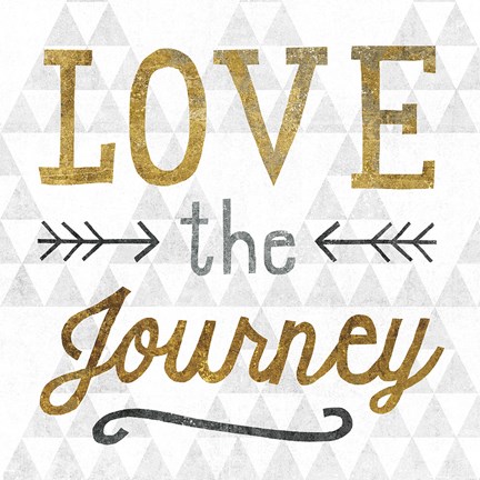 Framed Mod Triangles Love the Journey Gold Print