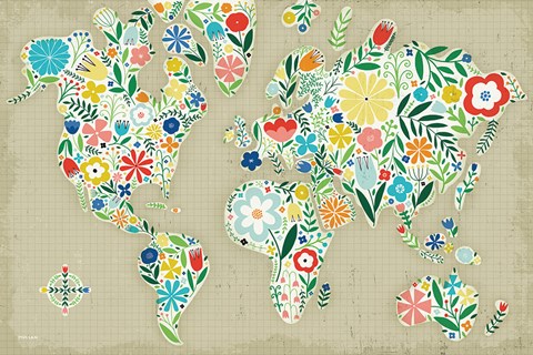 Framed Floral World Tan Print