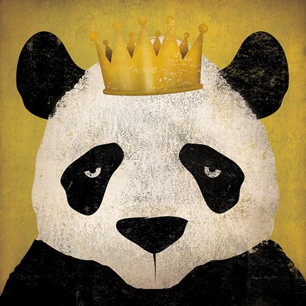 Framed Panda with Crown Print