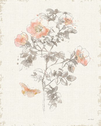 Framed Watery Blooms III Gray Cream Print