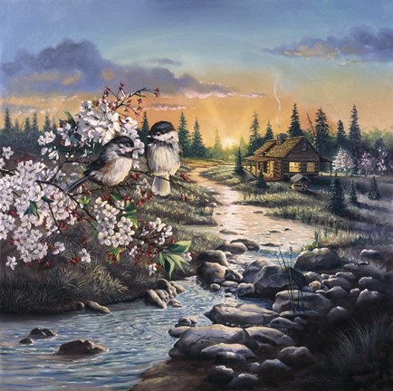 Framed Chickadees Print