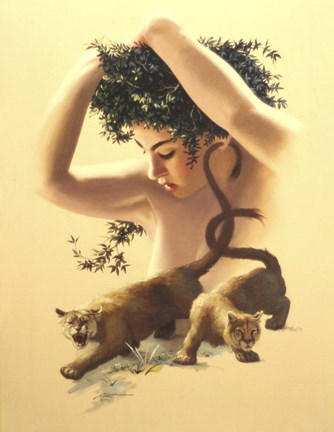 Framed Girl, Two cougars Print