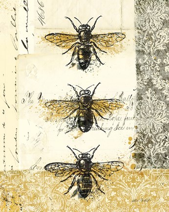 Framed Golden Bees n Butterflies No 1 Print