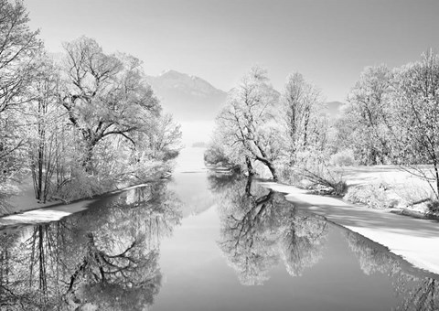 Framed Winter landscape at Loisach, Germany (BW) Print