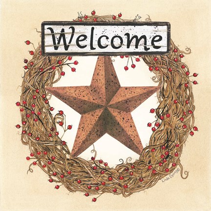 Framed Barn Star Welcome Wreath Print