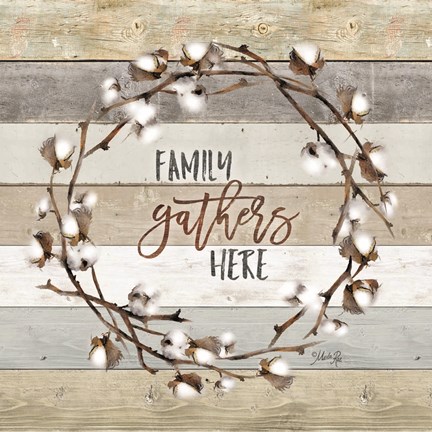 Framed Family Gathers Here Cotton Wreath Print