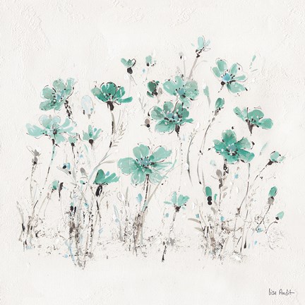 Framed Wildflowers III Turquoise Print