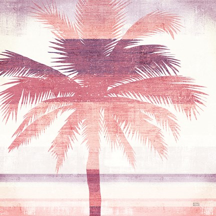 Framed Beachscape Palms II Pink Purple Print