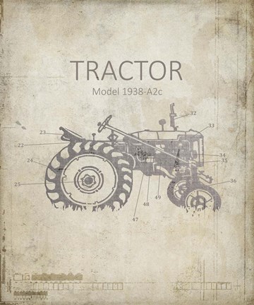 Framed Industrail Farm Tractor Blue Print 2 Print