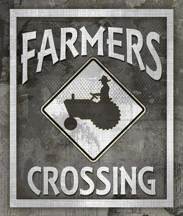 Framed Farm Sign Farmers Crossing Print
