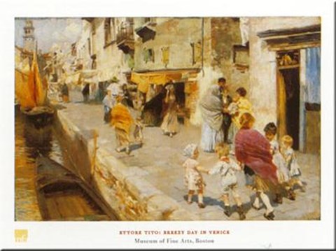 Framed Ettore Tito - Breezy Day in Venice Size 31.5x23.75 Print
