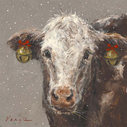 Framed Patty the Brown Christmas Cow Print