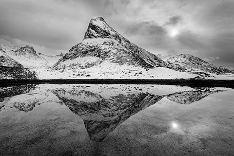 Framed Finnbyen Mountain BW Print