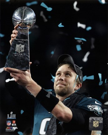 Framed Nick Foles with the Vince Lombardi Trophy Super Bowl LII Print