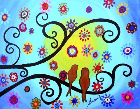 Framed Lovebirds In Whimsy Summerland Print