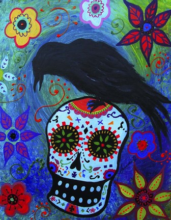 Framed Black Bird And Skull Print