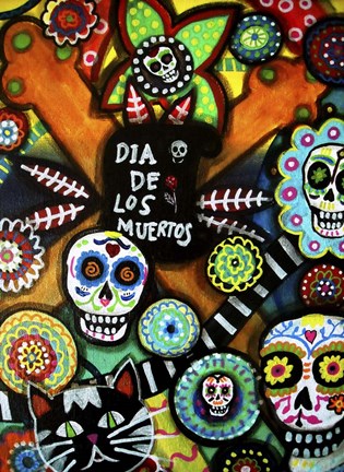 Framed Skulls And Cat Print